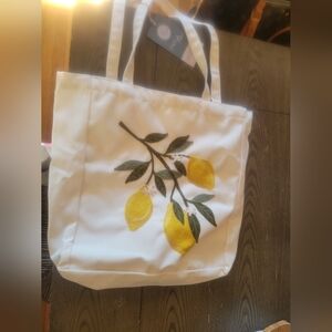 Off White Lemon Embroidered Tote Bag